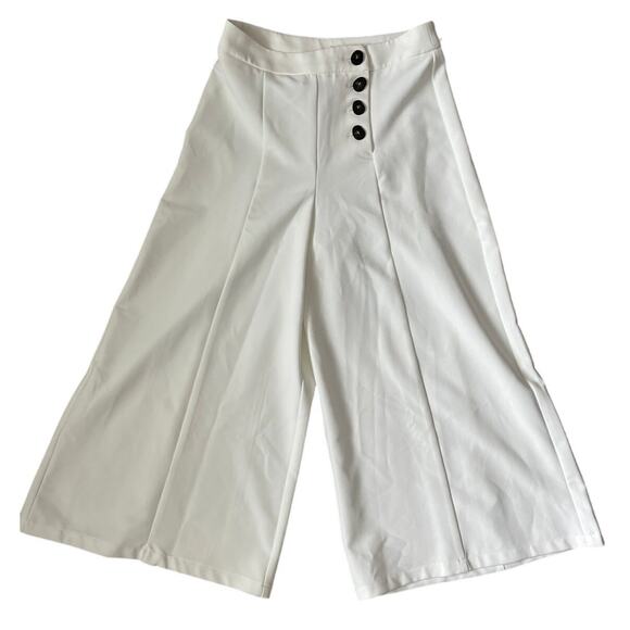 Mango Casual Stretch Wide Leg High-Rise Cropped Sailor Trousers in White Size XS - Picture 3 of 8